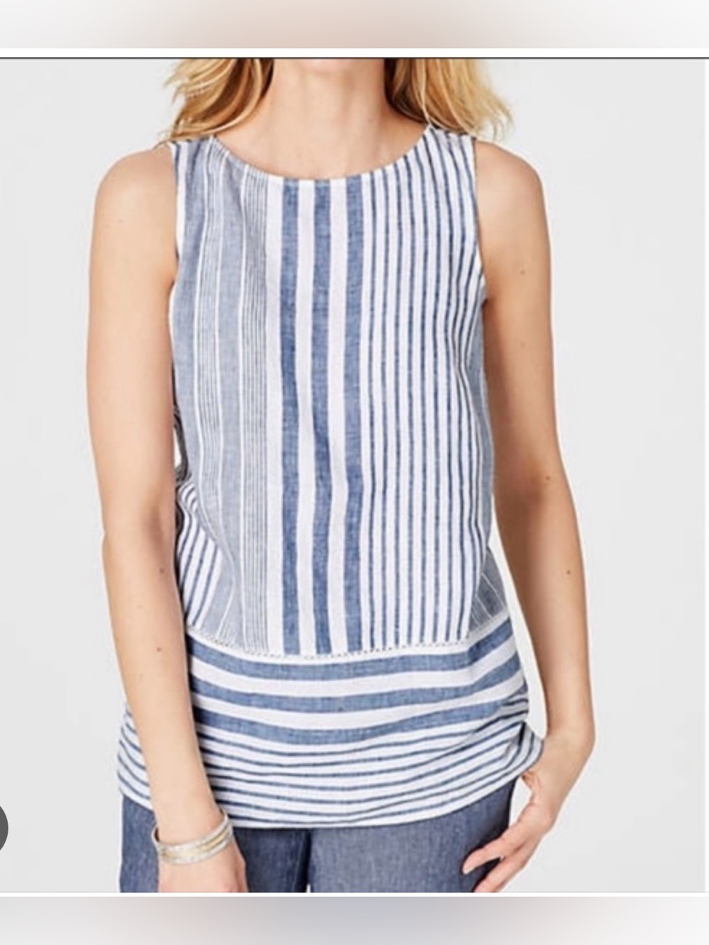J. Jill women top Striped Blue and White Sleeveless 100% Linen-Tank Top size: S